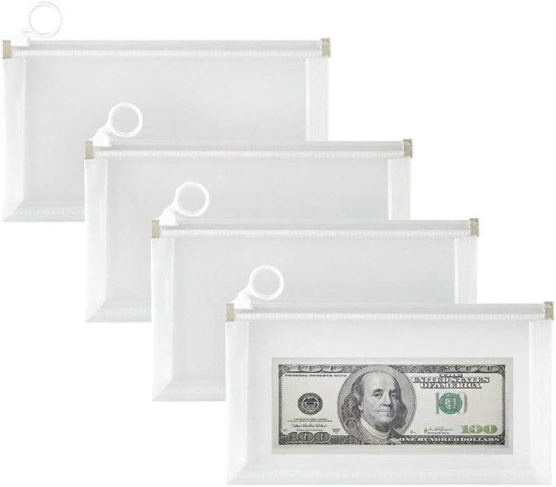 Croshuki 4pcs 4x8 inch Clear Plastic Cash Envelope Receipt Coupon Stickers Stamps Zipper Envelope Case Index Card Holder Organizer - Image 1